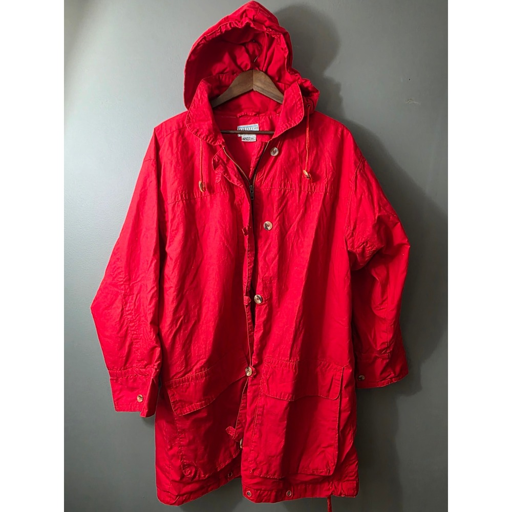 Whitefish Vintage Red Cotton Hooded Parka Jacket Mens XL Full Zip Anorak Coat